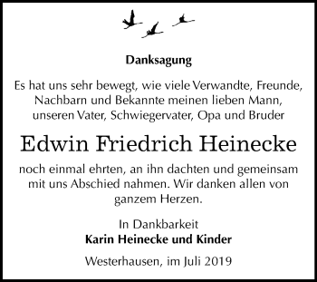 Traueranzeige von Edwin Friedrich Heinecke von Super Sonntag Quedlinburg