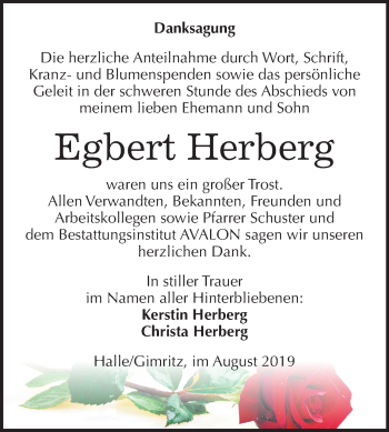 Traueranzeige von Egbert Herberg von Mitteldeutsche Zeitung Halle/Saalkreis