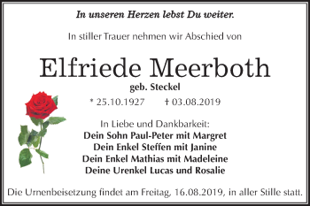 Traueranzeige von Elfriede Meerboth von Mitteldeutsche Zeitung Merseburg/Querfurt