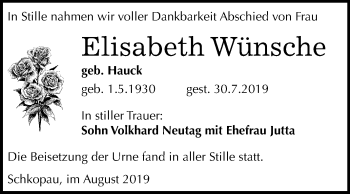 Traueranzeige von Elisabeth Wünsche von Super Sonntag Merseburg/Querfurt