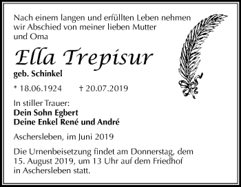 Traueranzeige von Ella Trepisur von Mitteldeutsche Zeitung Aschersleben