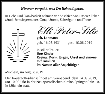 Traueranzeige von Elli Peter-Silie von Mitteldeutsche Zeitung Merseburg/Querfurt