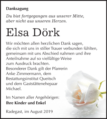 Traueranzeige von Elsa Dörk von Super Sonntag Köthen