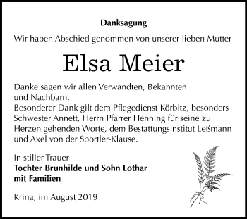 Traueranzeige von Elsa Meier von Mitteldeutsche Zeitung Bitterfeld