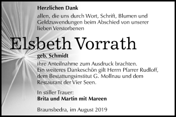 Traueranzeige von Elsbeth Vorrath von Mitteldeutsche Zeitung Merseburg/Querfurt