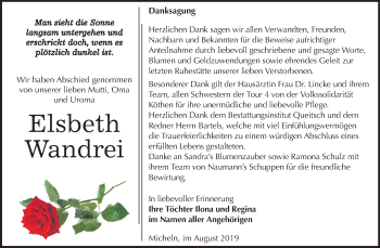 Traueranzeige von Elsbeth Wandrei von Super Sonntag Köthen