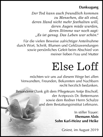 Traueranzeige von Else Loff von Super Sonntag Wittenberg