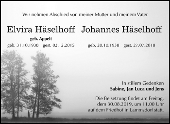 Traueranzeige von Elvira und Johannes Häselhoff von Super Sonntag Wittenberg