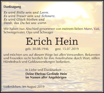 Traueranzeige von Erich Hein von Super Sonntag Merseburg/Querfurt