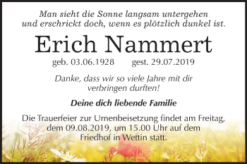 Traueranzeige von Erich Nammert von Mitteldeutsche Zeitung Halle/Saalkreis