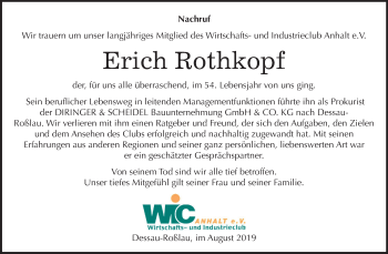 Traueranzeige von Erich Rothkopf von Mitteldeutsche Zeitung Dessau-Roßlau