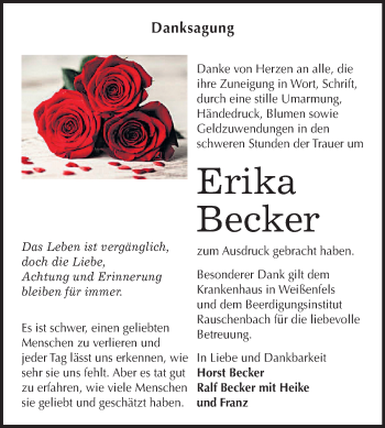 Traueranzeige von Erika Becker von Mitteldeutsche Zeitung Naumburg/Nebra