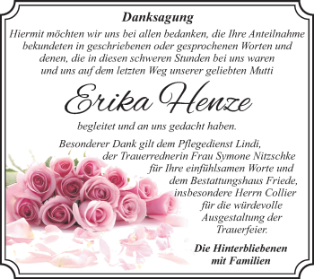 Traueranzeige von Erika Henze von Super Sonntag Dessau-Roßlau