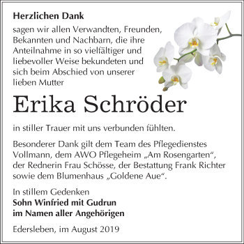 Traueranzeige von Erika Schröder von Mitteldeutsche Zeitung Sangerhausen