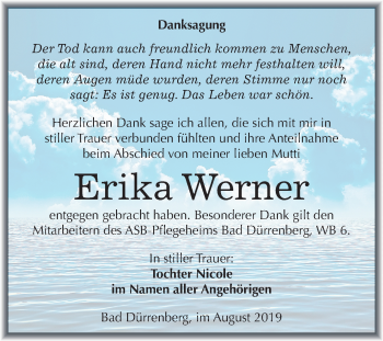 Traueranzeige von Erika Werner von Super Sonntag Merseburg/Querfurt