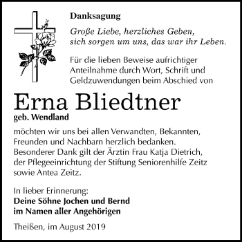 Traueranzeige von Erna Bliedtner von Mitteldeutsche Zeitung Zeitz