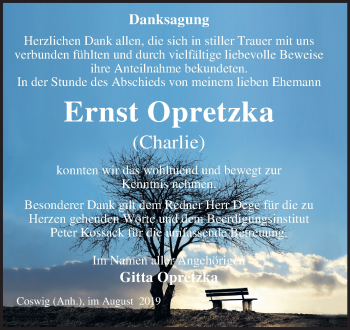 Traueranzeige von Ernst Opretzka von Mitteldeutsche Zeitung Wittenberg