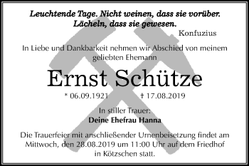 Traueranzeige von Ernst Schütze von Super Sonntag Merseburg/Querfurt