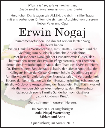 Traueranzeige von Erwin Nogaj von Super Sonntag Quedlinburg