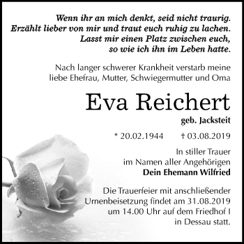 Traueranzeige von Eva Reichert von Mitteldeutsche Zeitung Dessau-Roßlau
