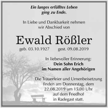 Traueranzeige von Ewald Rößler von Super Sonntag Köthen