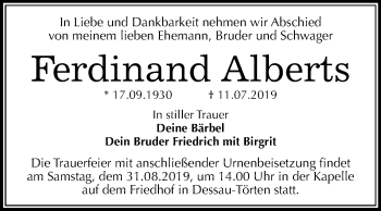 Traueranzeige von Ferdinand Alberts von Super Sonntag Dessau-Roßlau