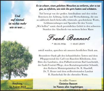 Traueranzeige von Frank Bannert von Mitteldeutsche Zeitung Merseburg/Querfurt