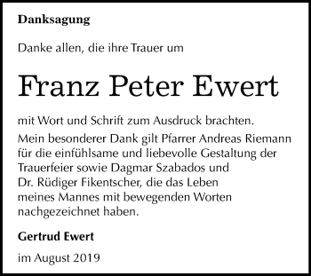 Traueranzeige von Franz Peter Ewert von Mitteldeutsche Zeitung Halle/Saalkreis