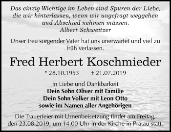 Traueranzeige von Fred Herbert Koschmieder von Super Sonntag Wittenberg