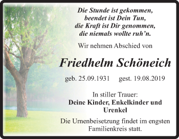 Traueranzeige von Friedhelm Schöneich von Super Sonntag Quedlinburg