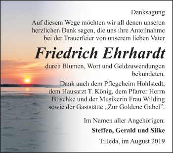 Traueranzeige von Friedrich Ehrhardt von Mitteldeutsche Zeitung Sangerhausen