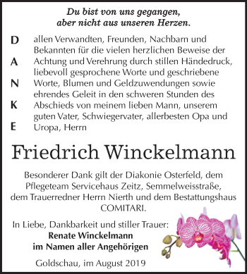 Traueranzeige von Friedrich Winckelmann von Mitteldeutsche Zeitung Zeitz