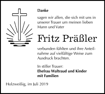 Traueranzeige von Fritz Otto Präßler von Wochenspiegel Bitterfeld