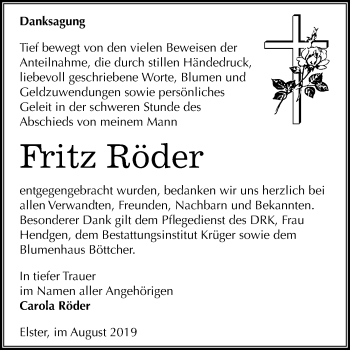 Traueranzeige von Fritz Röder von Super Sonntag Wittenberg