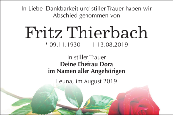 Traueranzeige von Fritz Thierbach von Mitteldeutsche Zeitung Merseburg/Querfurt