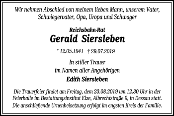 Traueranzeige von Gerald Siersleben von Super Sonntag Dessau-Roßlau
