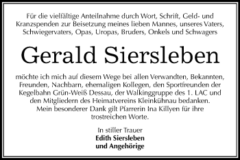 Traueranzeige von Gerald Siersleben von Mitteldeutsche Zeitung Dessau-Roßlau