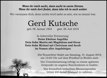 Traueranzeige von Gerd Kutsche von Wochenspiegel Bitterfeld