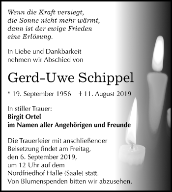Traueranzeige von Gerd-Uwe Schippel von Mitteldeutsche Zeitung Halle/Saalkreis