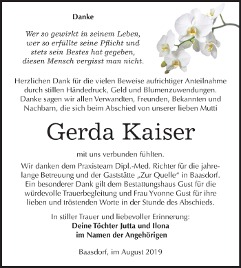 Traueranzeige von Gerda Kaiser von Mitteldeutsche Zeitung Köthen