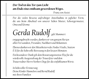 Traueranzeige von Gerda Rudolf von Super Sonntag Dessau-Roßlau