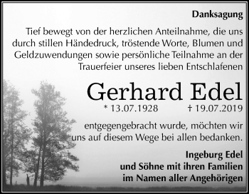 Traueranzeige von Gerhard Edel von Mitteldeutsche Zeitung Merseburg/Querfurt