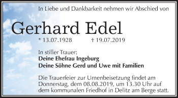 Traueranzeige von Gerhard Edel von Super Sonntag Merseburg/Querfurt