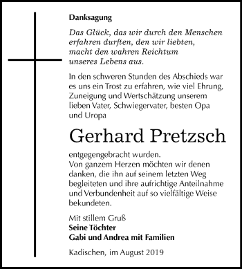Traueranzeige von Gerhard Pretzsch von Super Sonntag Zeitz