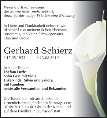 Traueranzeige von Gerhard Schierz von Mitteldeutsche Zeitung Bitterfeld