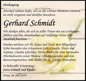 Traueranzeige von Gerhard Schmidt von Mitteldeutsche Zeitung Aschersleben
