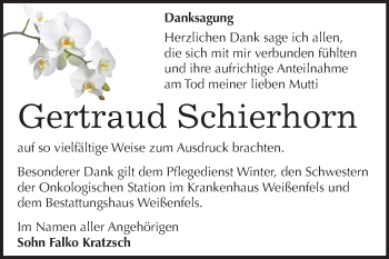 Traueranzeige von Gertraud Schierhorn von Mitteldeutsche Zeitung Weißenfels