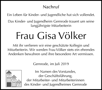 Traueranzeige von Gisa Völker von Super Sonntag Quedlinburg