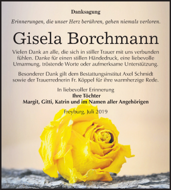 Traueranzeige von Gisela Borchmann von Wochenspiegel Naumburg/Nebra