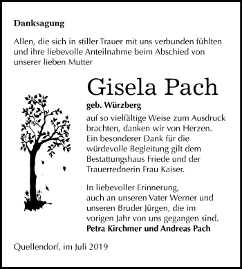 Traueranzeige von Gisela Pach von Super Sonntag Köthen